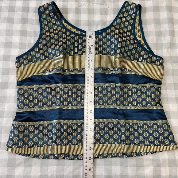 2/40$ Boon Thai Silk top large blue gold tank top boxy debardeur sleeveless - Picture 7 of 10